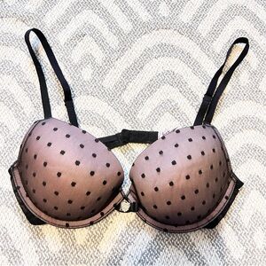 VICTORIA’S SECRET Sexy Little Things Black Pink Polka Dot Lace Push Up Bra 34C